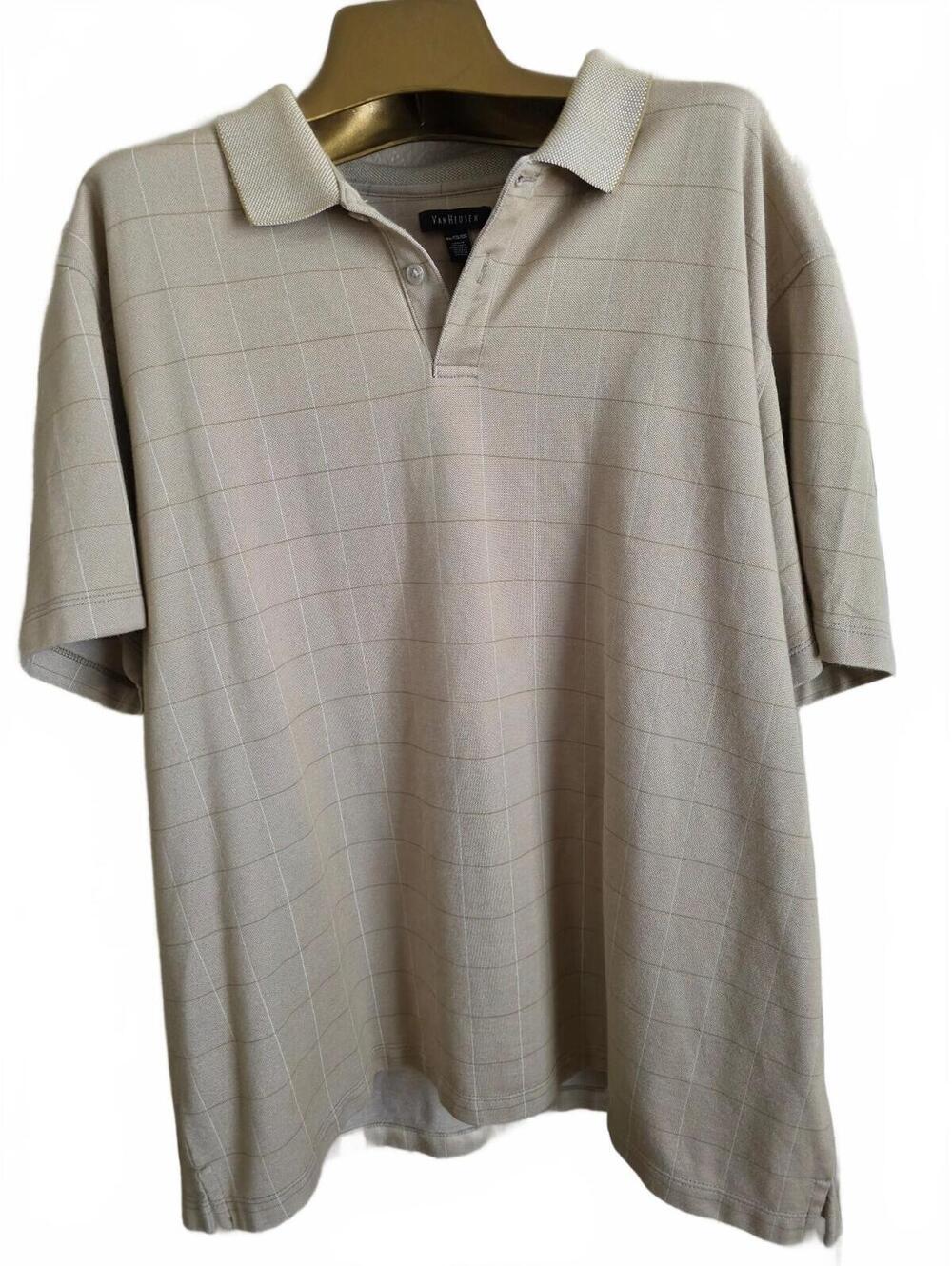 Van Heusen Men's XXL Beige Polo Shirt with Subtle Check Pattern